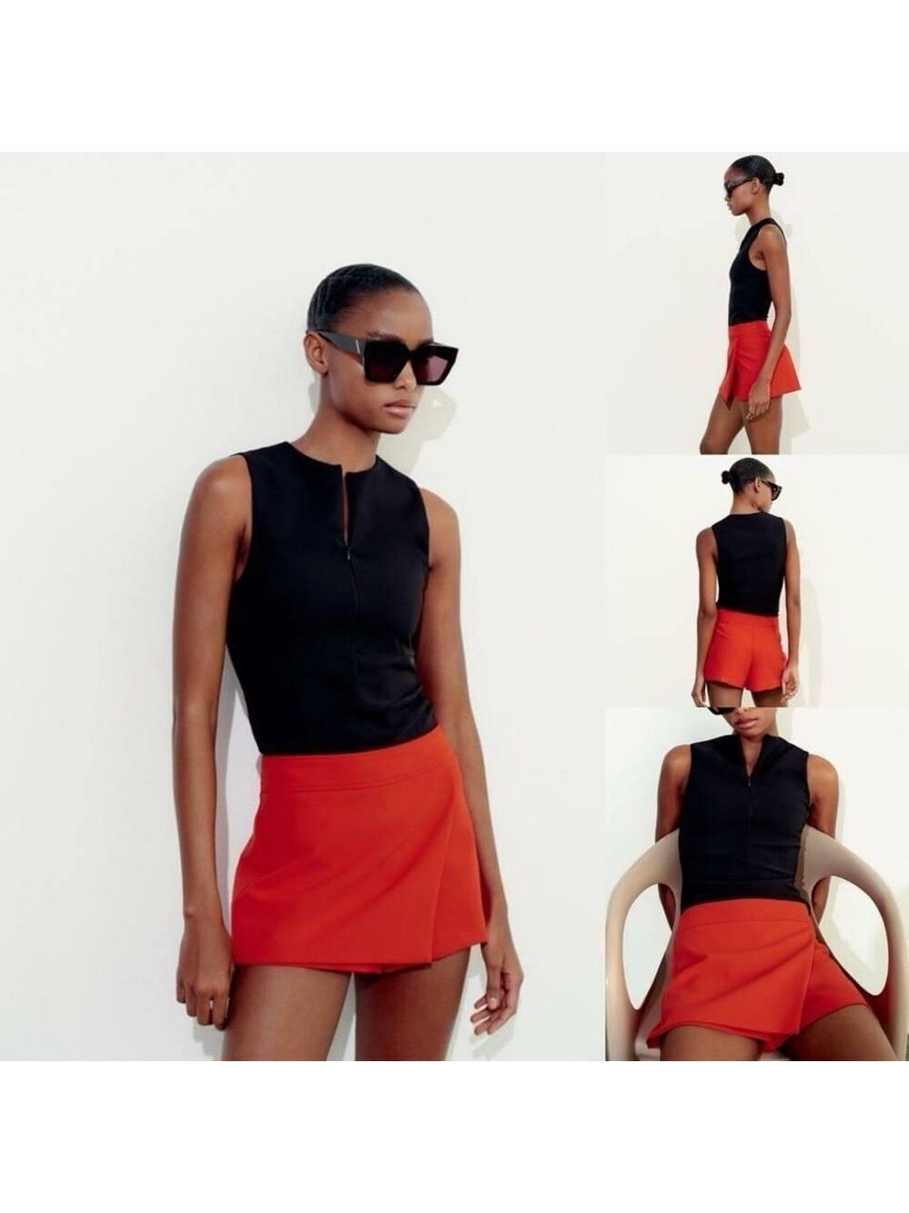 Zara red asymmetrical mini skirt skort Sz L NWT